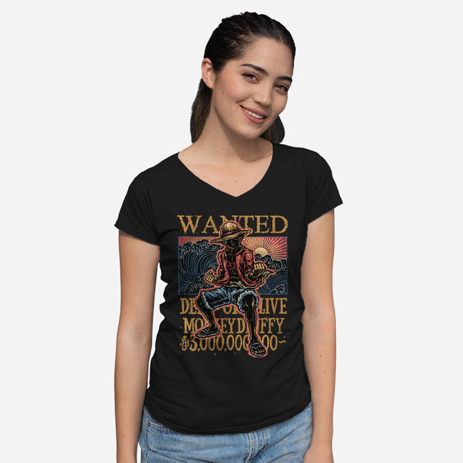 Wanted In The High Seas-Womens-V-Neck-Tee-glitchygorilla