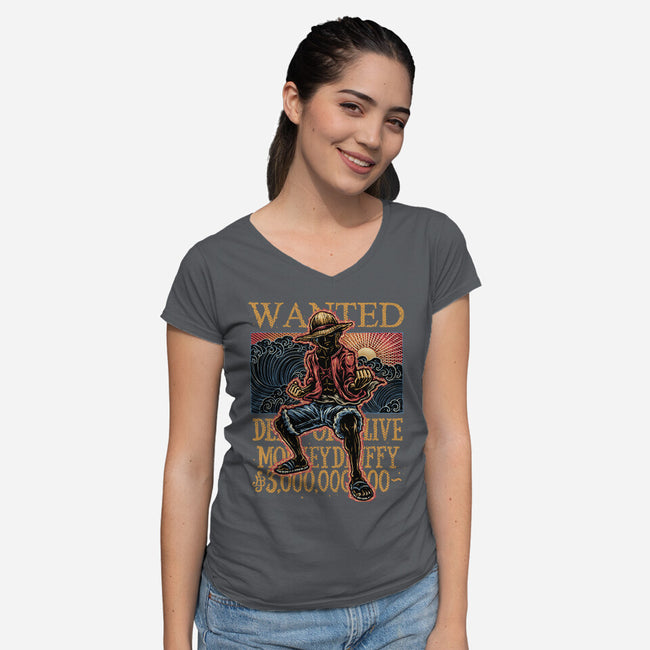 Wanted In The High Seas-Womens-V-Neck-Tee-glitchygorilla