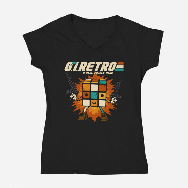 A Real Puzzle Hero-Womens-V-Neck-Tee-Melonseta