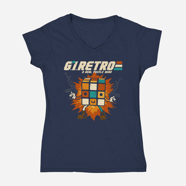 A Real Puzzle Hero-Womens-V-Neck-Tee-Melonseta