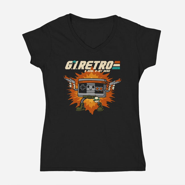 A Real 8-Bit Hero-Womens-V-Neck-Tee-Melonseta