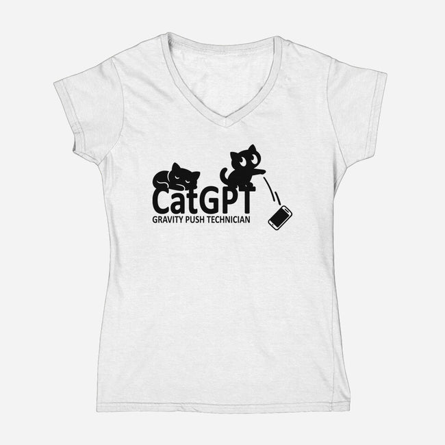 Gravity Push Technician-Womens-V-Neck-Tee-fanfabio