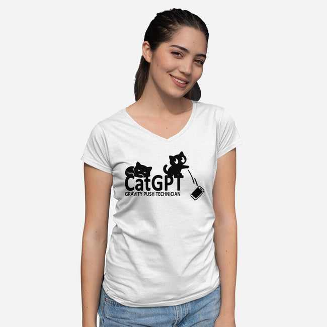 Gravity Push Technician-Womens-V-Neck-Tee-fanfabio