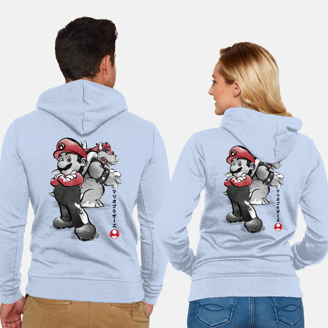 The Plumber Vs King Koopa-Unisex-Zip-Up-Sweatshirt-DrMonekers