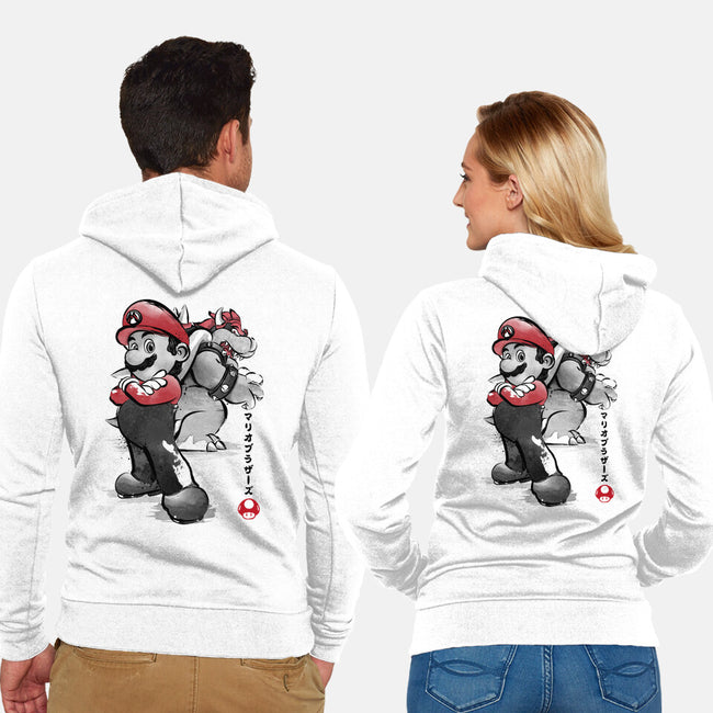 The Plumber Vs King Koopa-Unisex-Zip-Up-Sweatshirt-DrMonekers