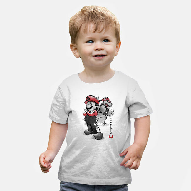 The Plumber Vs King Koopa-Baby-Basic-Tee-DrMonekers