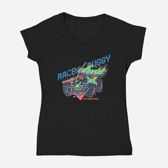 Race Buggy-Womens-V-Neck-Tee-glitchygorilla
