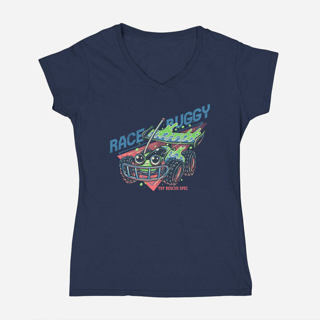 Race Buggy-Womens-V-Neck-Tee-glitchygorilla