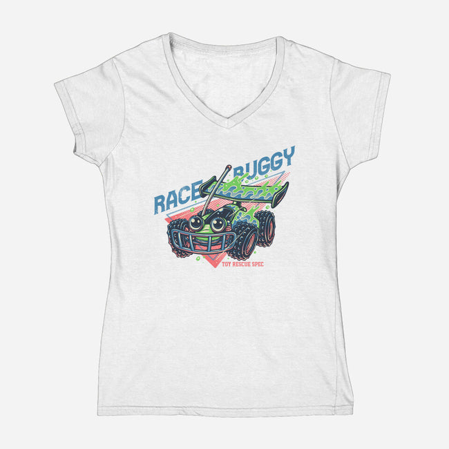 Race Buggy-Womens-V-Neck-Tee-glitchygorilla