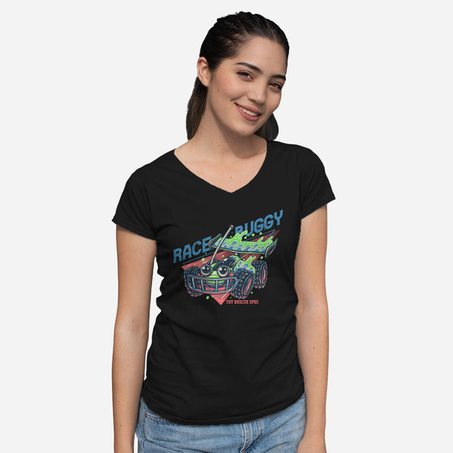 Race Buggy-Womens-V-Neck-Tee-glitchygorilla
