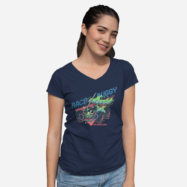 Race Buggy-Womens-V-Neck-Tee-glitchygorilla