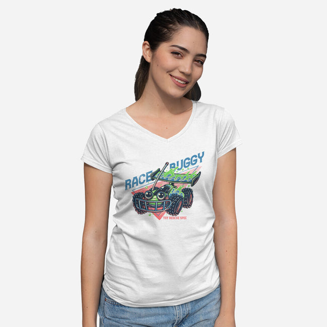 Race Buggy-Womens-V-Neck-Tee-glitchygorilla