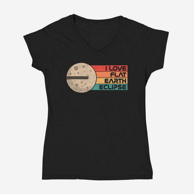 I Love Flat Earth Eclipse-Womens-V-Neck-Tee-koalastudio