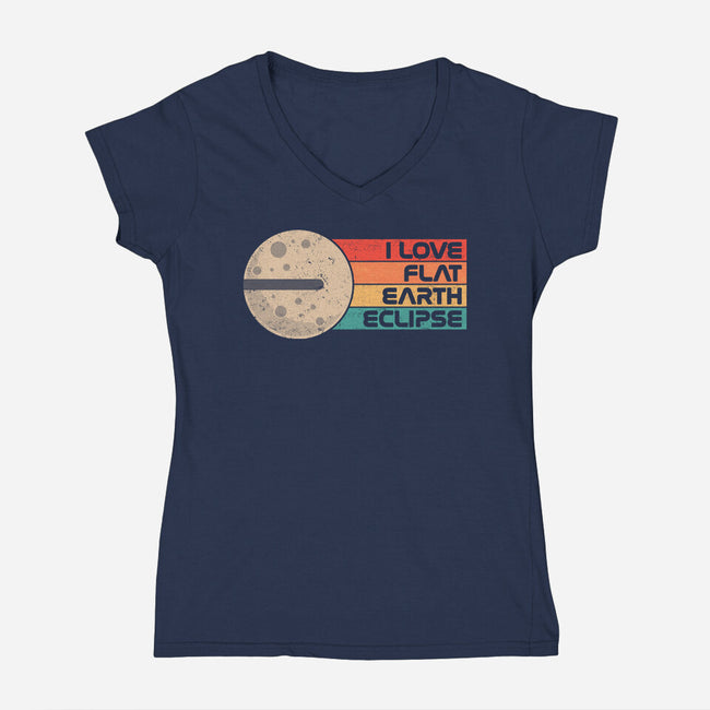 I Love Flat Earth Eclipse-Womens-V-Neck-Tee-koalastudio
