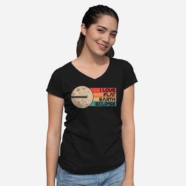 I Love Flat Earth Eclipse-Womens-V-Neck-Tee-koalastudio