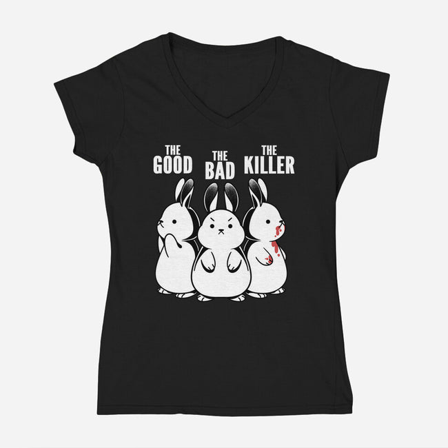 The Good The Bad And The Killer Rabbit-Womens-V-Neck-Tee-tobefonseca
