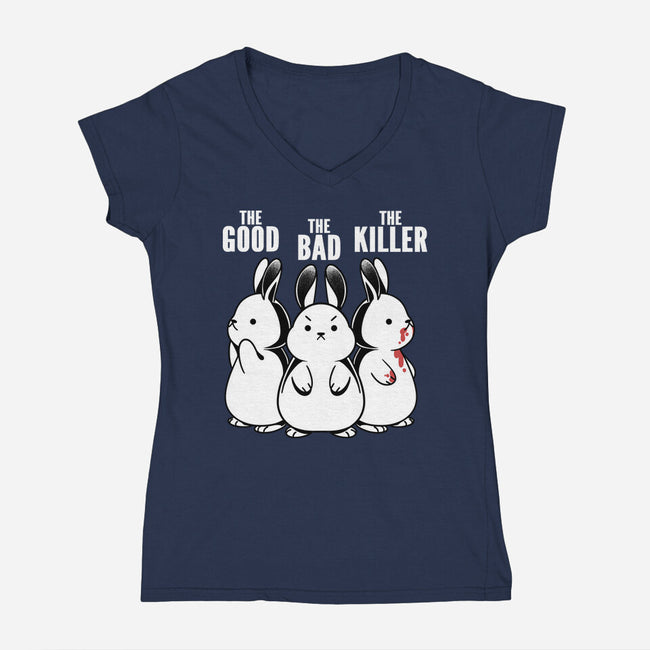 The Good The Bad And The Killer Rabbit-Womens-V-Neck-Tee-tobefonseca
