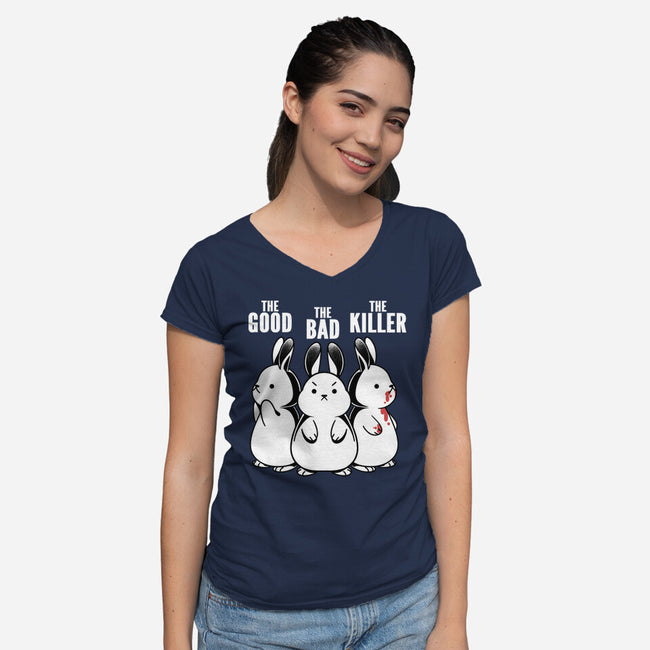 The Good The Bad And The Killer Rabbit-Womens-V-Neck-Tee-tobefonseca