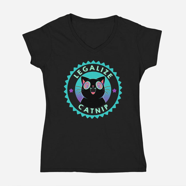 Legalize Catnip Psychedelic Kitten-Womens-V-Neck-Tee-tobefonseca