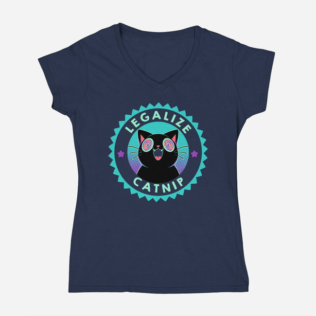 Legalize Catnip Psychedelic Kitten-Womens-V-Neck-Tee-tobefonseca