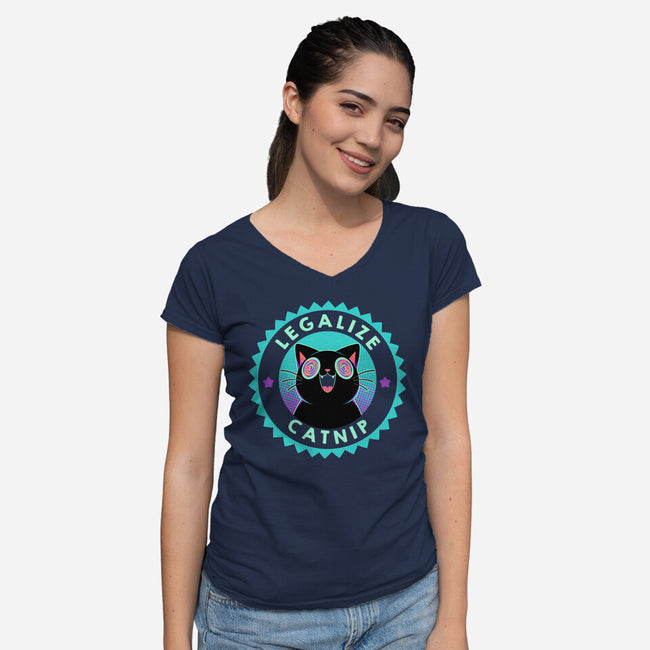 Legalize Catnip Psychedelic Kitten-Womens-V-Neck-Tee-tobefonseca