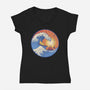 Kanagawa Wave Surfing Cat-Womens-V-Neck-Tee-tobefonseca