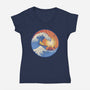 Kanagawa Wave Surfing Cat-Womens-V-Neck-Tee-tobefonseca
