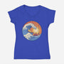 Kanagawa Wave Surfing Cat-Womens-V-Neck-Tee-tobefonseca