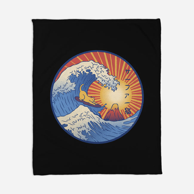 Kanagawa Wave Surfing Cat-None-Fleece-Blanket-tobefonseca