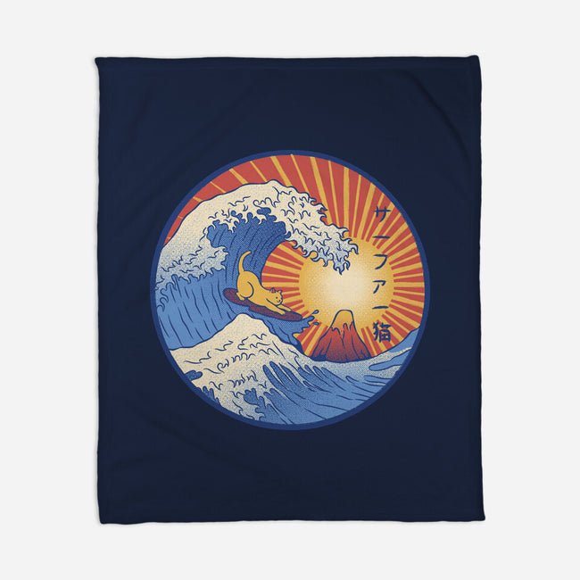 Kanagawa Wave Surfing Cat-None-Fleece-Blanket-tobefonseca
