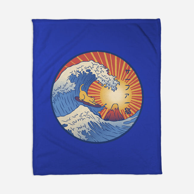 Kanagawa Wave Surfing Cat-None-Fleece-Blanket-tobefonseca
