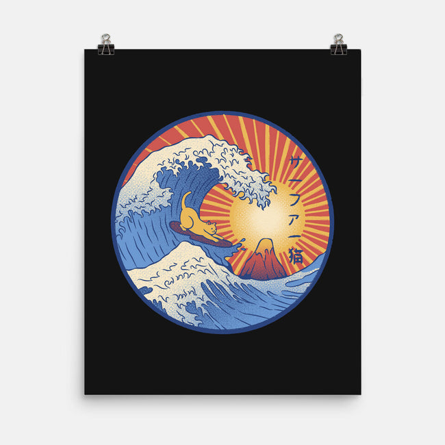 Kanagawa Wave Surfing Cat-None-Matte-Poster-tobefonseca