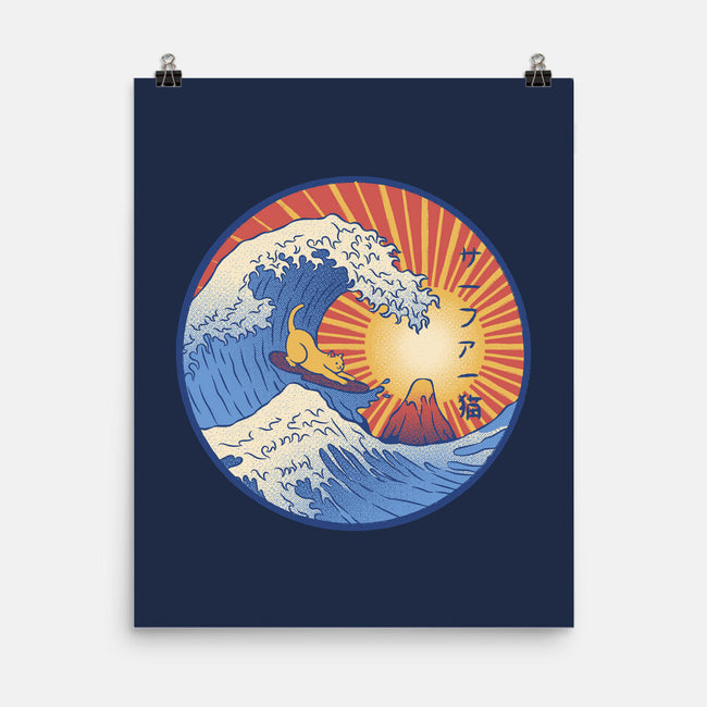 Kanagawa Wave Surfing Cat-None-Matte-Poster-tobefonseca