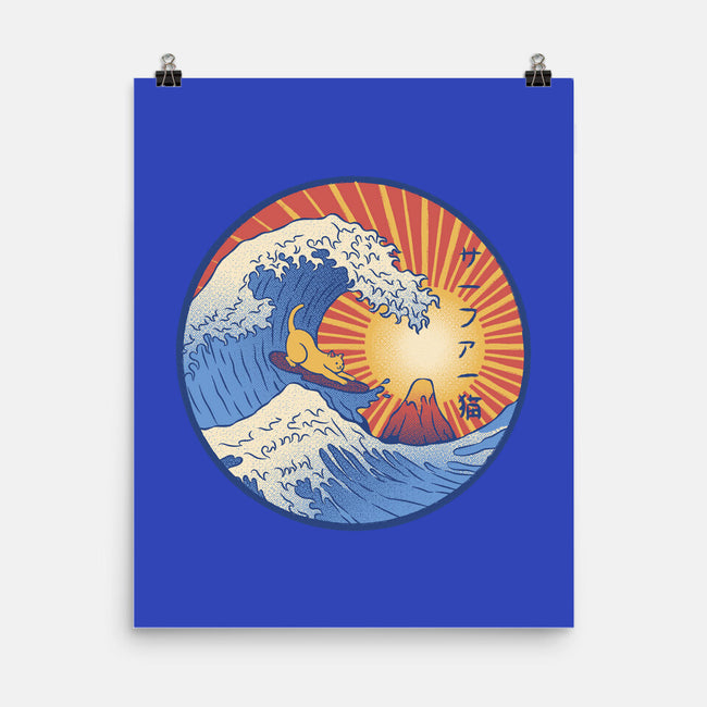 Kanagawa Wave Surfing Cat-None-Matte-Poster-tobefonseca