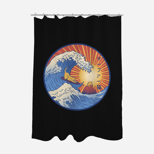 Kanagawa Wave Surfing Cat-None-Polyester-Shower Curtain-tobefonseca