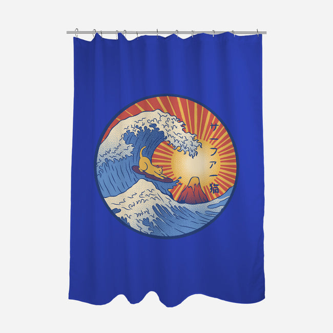 Kanagawa Wave Surfing Cat-None-Polyester-Shower Curtain-tobefonseca