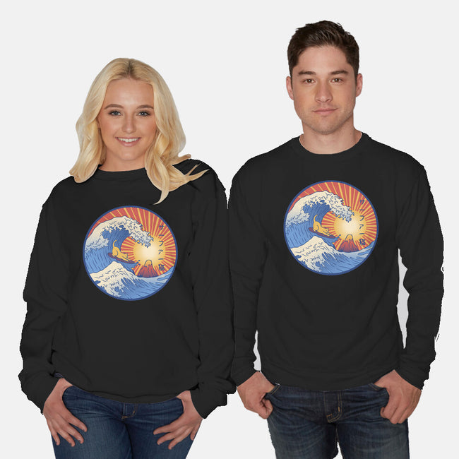 Kanagawa Wave Surfing Cat-Unisex-Crew Neck-Sweatshirt-tobefonseca