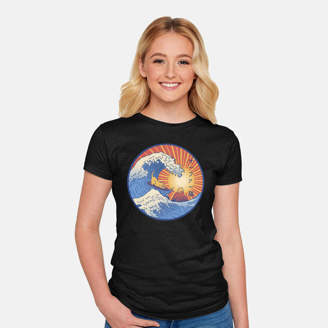Kanagawa Wave Surfing Cat-Womens-Fitted-Tee-tobefonseca