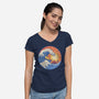Kanagawa Wave Surfing Cat-Womens-V-Neck-Tee-tobefonseca