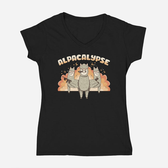 Alpacalypse Funny Alpaca-Womens-V-Neck-Tee-tobefonseca