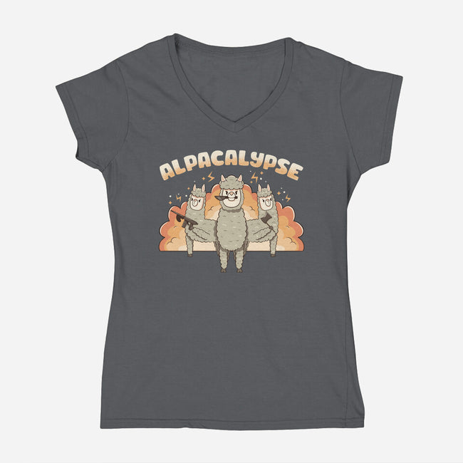 Alpacalypse Funny Alpaca-Womens-V-Neck-Tee-tobefonseca
