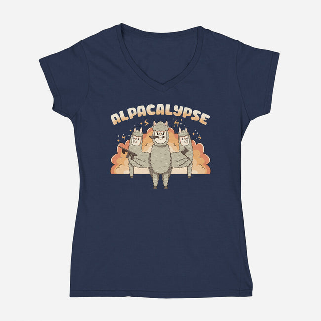 Alpacalypse Funny Alpaca-Womens-V-Neck-Tee-tobefonseca