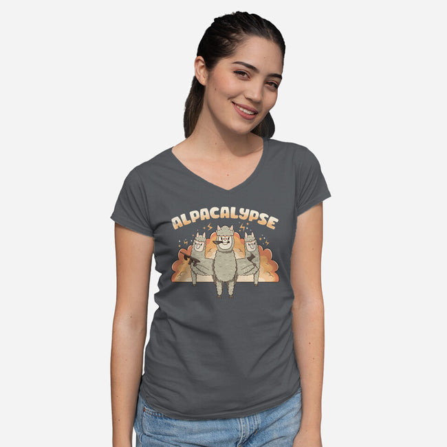 Alpacalypse Funny Alpaca-Womens-V-Neck-Tee-tobefonseca