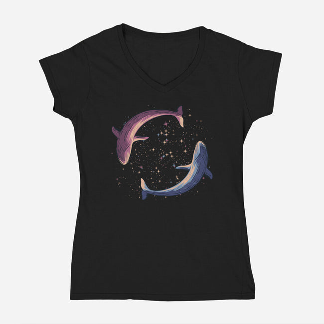 Stars Of Sea Whale Astronaut-Womens-V-Neck-Tee-tobefonseca