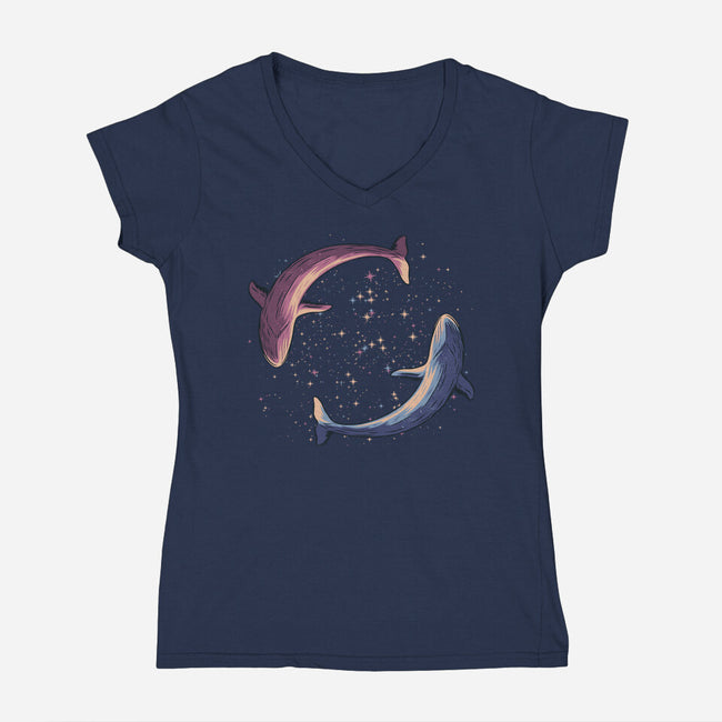 Stars Of Sea Whale Astronaut-Womens-V-Neck-Tee-tobefonseca