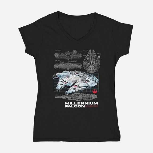 Rebel Light Freighter-Womens-V-Neck-Tee-alfbocreative