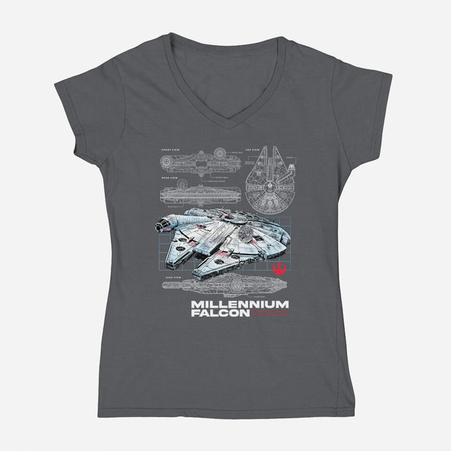 Rebel Light Freighter-Womens-V-Neck-Tee-alfbocreative