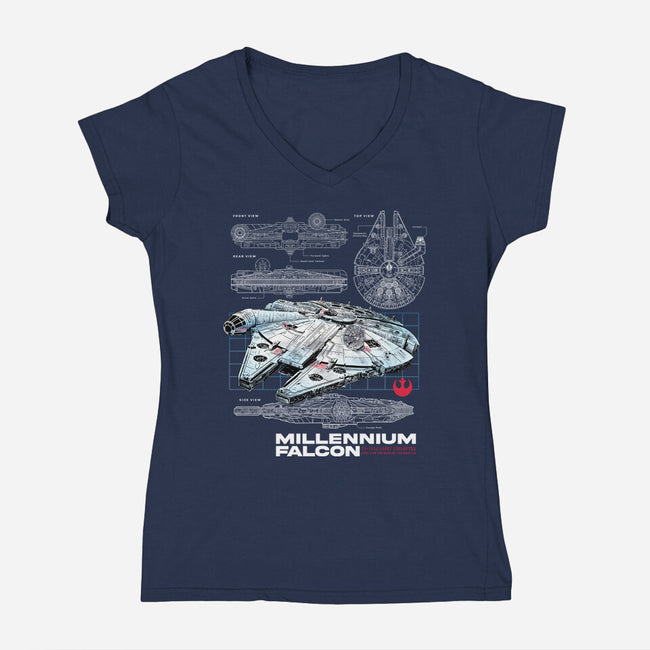 Rebel Light Freighter-Womens-V-Neck-Tee-alfbocreative