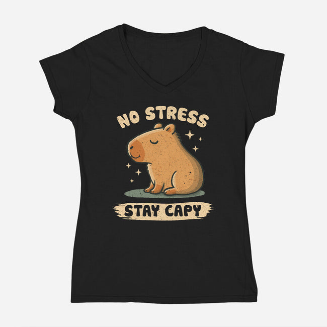 No Stress Stay Capy-Womens-V-Neck-Tee-NMdesign