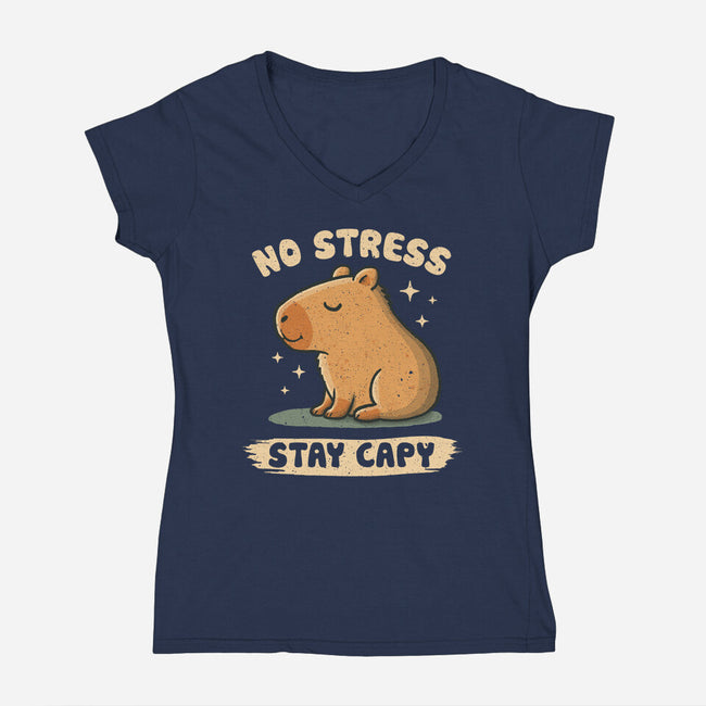 No Stress Stay Capy-Womens-V-Neck-Tee-NMdesign